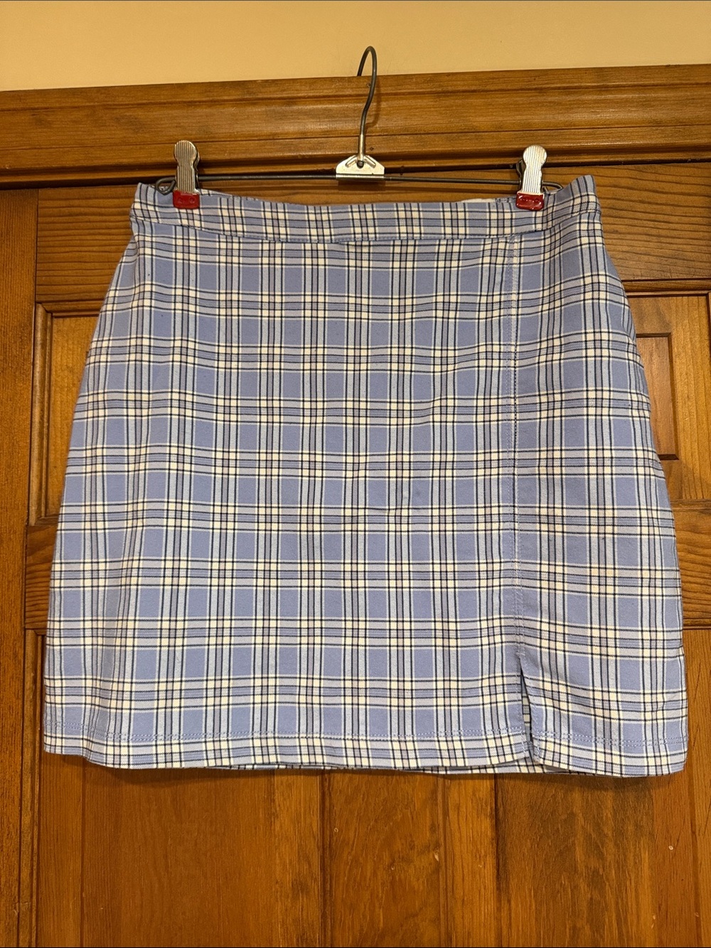 Hollister Plaid Mini Skirt in Light Blue and White